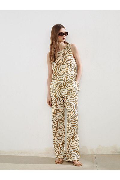 LC Waikiki New Season Elastic Waist Patterned Wide Leg Women's Trousers - S5Nb93Z8