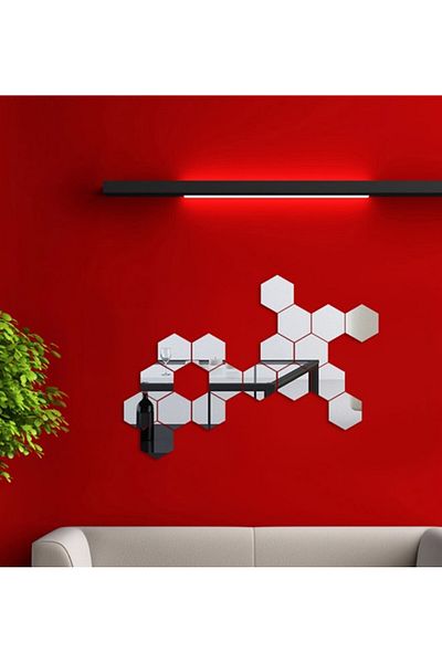 OEM Set de oglinzi cu design hexagonal - Cristal acrilic decorativ - Oglinzi cu diamant - Set de 12 piese pentru casă de lux