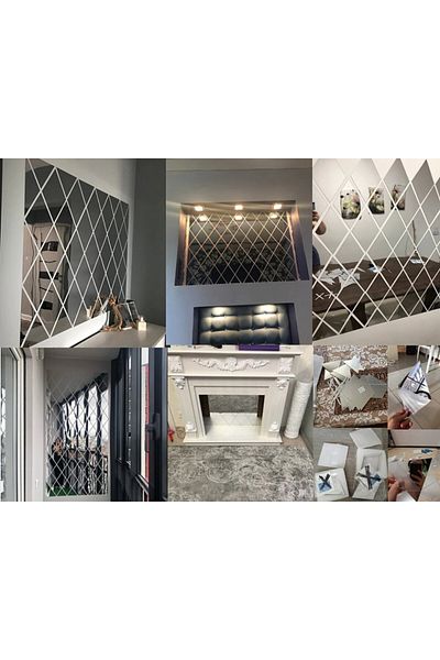 OEM Set of 32 Acrylic PVC Mirrors - Diamond Rhombus Self-adhesive Decorative Sticker for Living Room