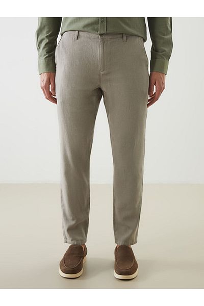 LC Waikiki Light Olive Green Standard Fit Linen Blend Men's Chino Trousers