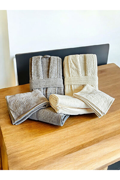Newsevinç Ev Tekstili Sevinç Family Bathrobe Set - 6 Piece Premium Set