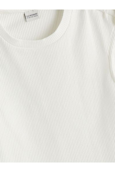 LC Waikiki Ecru Crew Neck Girl's Crop Undershirt