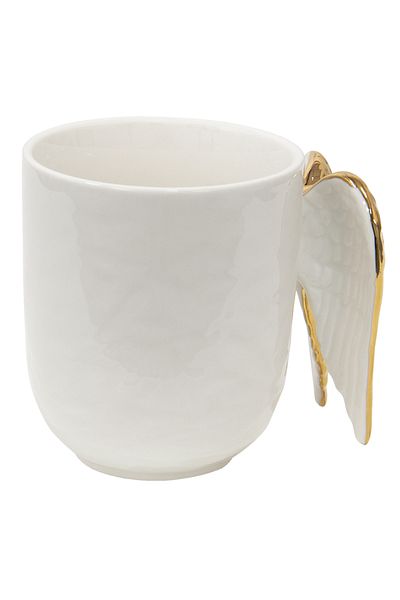 Clayre & Eef Set 2 cani ceramica alba Wings 11x9x10 cm, 350 ml