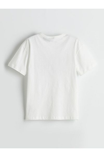 LC Waikiki Ecru Crew Neck Ford Printed Boy's T-Shirt