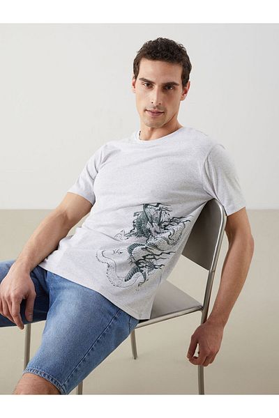LC Waikiki New Season Crew Neck εμπριμέ χτενισμένο βαμβακερό ανδρικό Tisort - S5JI75Z8