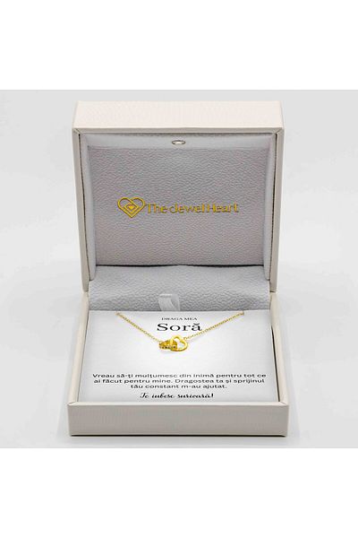 The Jewel Heart Necklace With Emotional Message For Your Sister – 925 Silver Gold Plated, Packed In LED Box