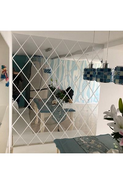 OEM Set of 32 Acrylic PVC Mirrors - Diamond Rhombus Self-adhesive Decorative Sticker for Bathroom