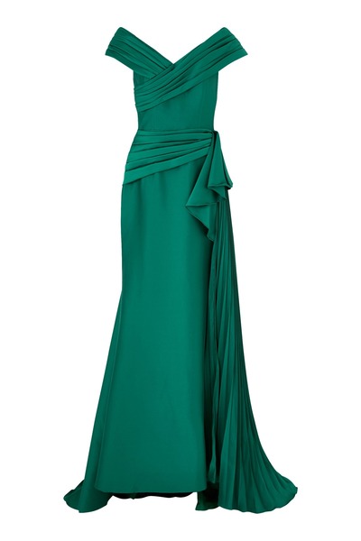 JOVANİ Omuz Açık Drapeli Elbise, Yırtmaçlı, Kalp Yaka, Vücuda Oturan Resmi Ge...