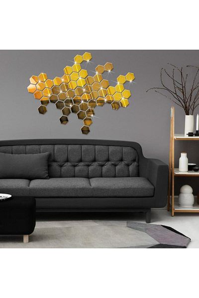 OEM Hexagon Design Mirror Set - Decorative Acrylic Mirrors GOLD Luxury Home 10 pieces/set 12-14 cm