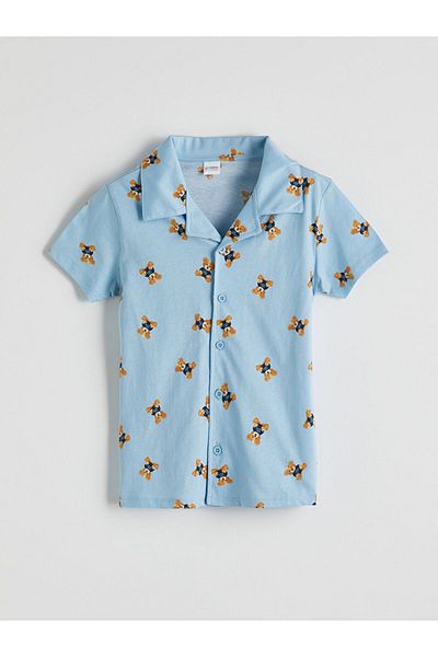 LC Waikiki Blue Printed Boys' Shirt and Shorts 2-Piece