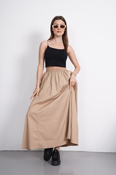 Gülmude Premium Elastic Waist Long Poplin Skirt with Floto Pocket (90cm)