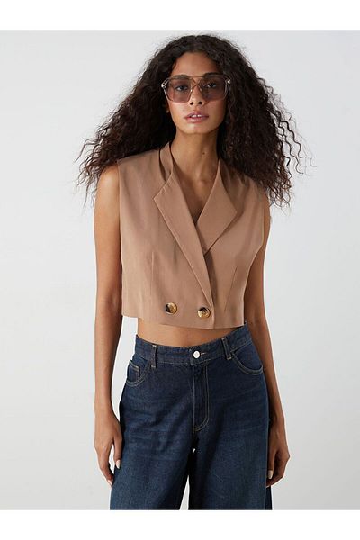 LC Waikiki Xside Double Breasted Collar Crop Women's Classic Vest