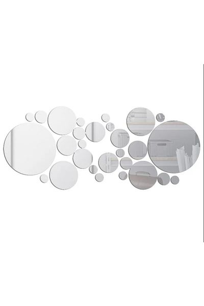 OEM Set de 31 de oglinzi acrilice autoadezive, model cu buline, 5 dimensiuni, argintii