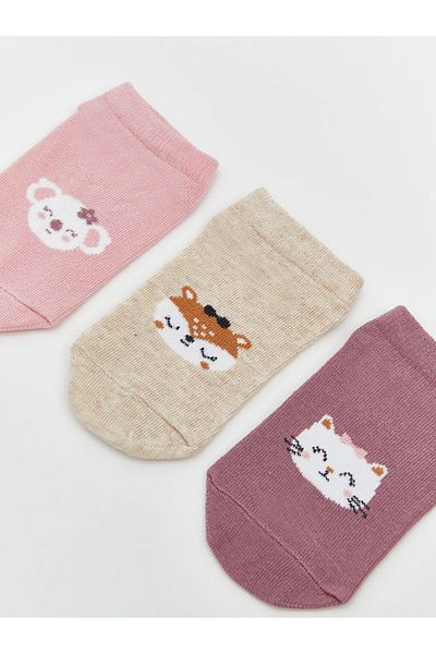 LC Waikiki New Season Printed Girls' Booties Socks 3-Piece - S5Kq87Z1