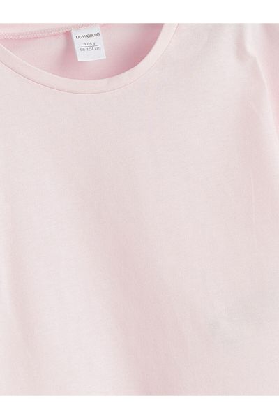 LC Waikiki Pink Crew Neck Laced Combed Cotton Girls' Blouse