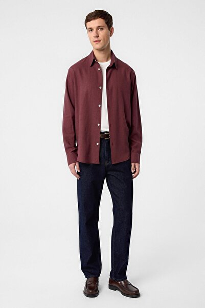 Antioch Burgundy Relax Fit Linen Blend Men's Shirt