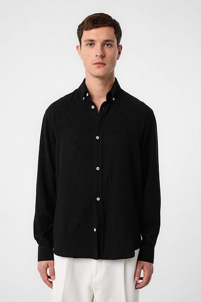 Antioch Black Linen Blend Collar Buttoned Men's Shirt