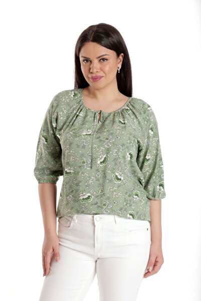Eranthe Bluza Dama, IE, Verde cu imprimeu floral si maneca 3 sferturi