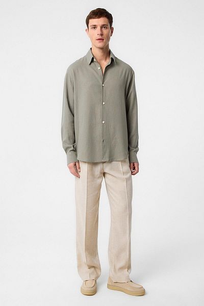 Antioch Khaki Relax Fit Linen Blended Men's Shirt