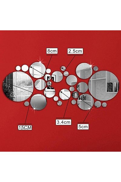 OEM Set de 31 de oglinzi acrilice autoadezive, model cu buline, 5 dimensiuni, argintii