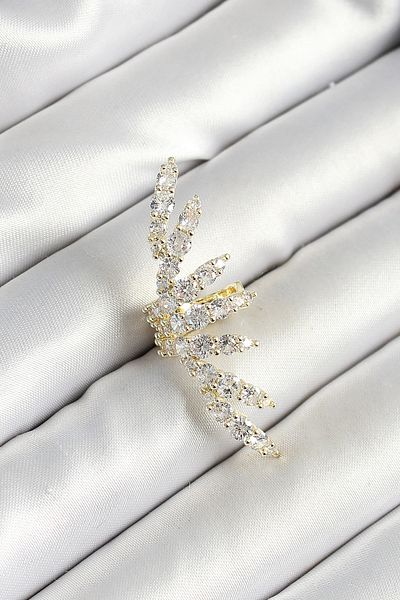 Skygo Brass Zircon Stone Paved Gold Color Women's Right Cartilage Earring - Tj-Bkp10629