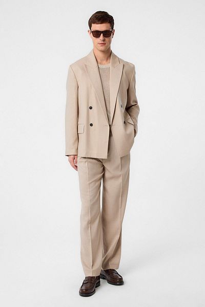 Antioch Beige Relax Fit Linen Blended Men's Blazer Jacket