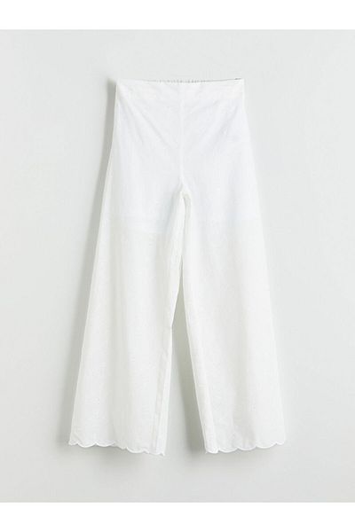 LC Waikiki White Elastic Waist Fisto Detailed Girl's Trousers