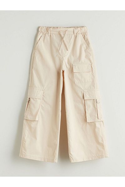 LC Waikiki Beige Elastic Waist Girl Cargo Pants