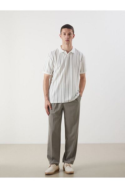 LC Waikiki Green Striped Polo Neck Striped Men's T-Shirt