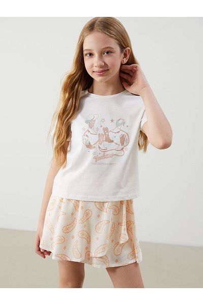 LC Waikiki Ecru Crew Neck Girl's T-Shirt