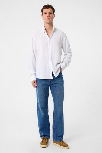 Antioch White Relax Fit Linen Blend Men's Shirt