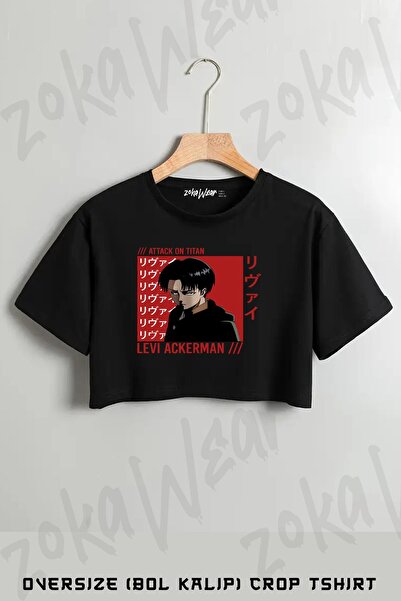 ZOKAWEAR Tricou oversize cu imprimeu anime Attack On Titan Levi Ackerman roșu