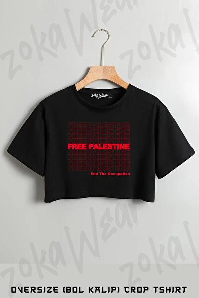 ZOKAWEAR Tricou oversize cu imprimeu roșu Free Palestine End The Occupation