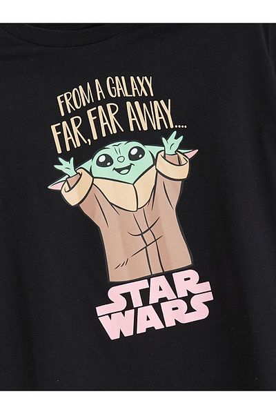 LC Waikiki Black Crew Neck Star Wars Printed Girl's T-Shirt