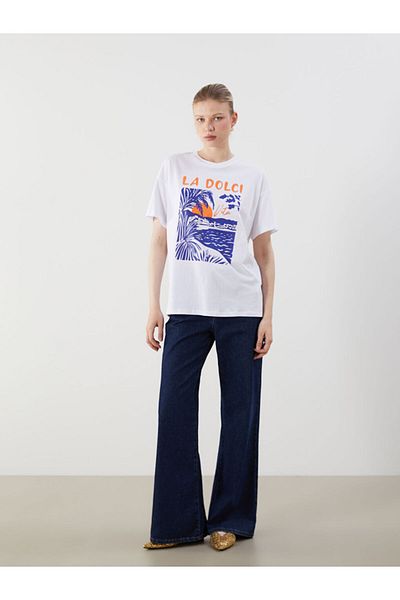 LC Waikiki Tricou oversize pentru femei cu decolteu rotund de sezon nou - S5PN92Z8