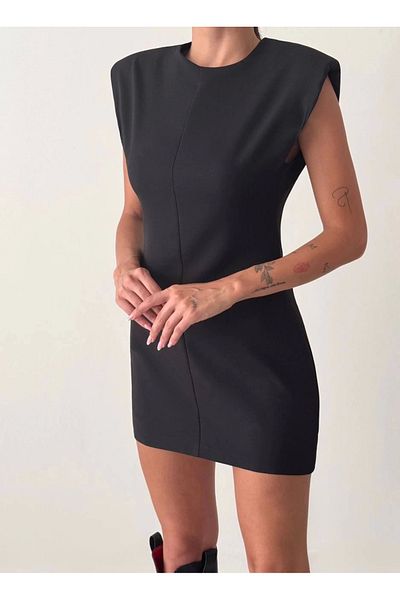 Ecenin Favorileri Rochie super mini fără mâneci căptușită neagră