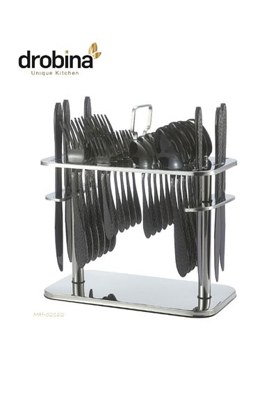 drobina Dropina 30-Piece Stainless Steel Spoon Set with Stand, Full Black