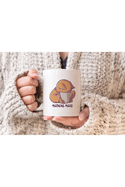 MODA كوب بورسلين هدية مطبوع عليه قطة نعسان