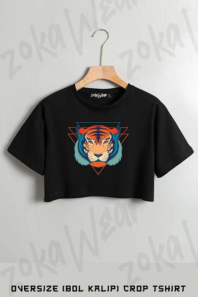 ZOKAWEAR Colorful Tiger Printed Oversize Crop T-Shirt