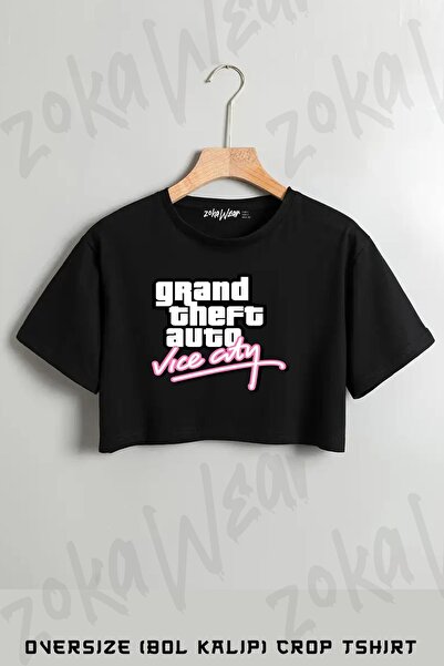 ZOKAWEAR Gta Vice City Nostalgia Printed Oversize Crop T-Shirt