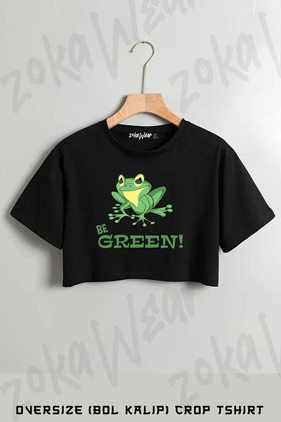 ZOKAWEAR تي شيرت Be Green Frog مطبوع كبير الحجم