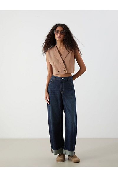 LC Waikiki Xside Double Breasted Collar Crop Women's Classic Vest