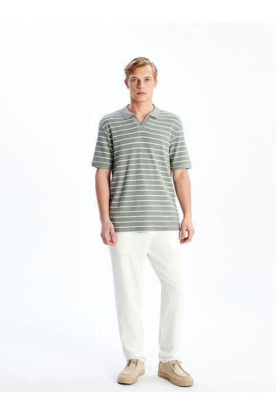 LC Waikiki Black Polo Neck Striped Men's T-Shirt