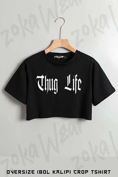 ZOKAWEAR Thug Life 2Pac Tupac Shakur Printed Oversize Crop T-Shirt