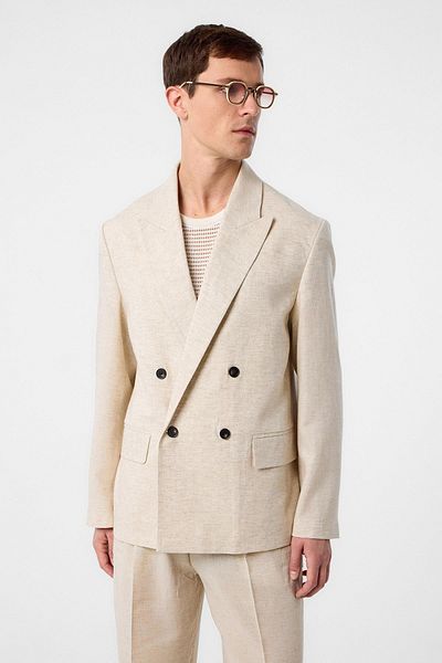 Antioch Ecru Relax Fit Linen Blended Men's Blazer Jacket