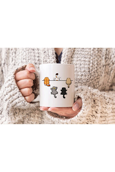 MODA كوب بورسلين هدية مطبوع عليه قطط تسلق