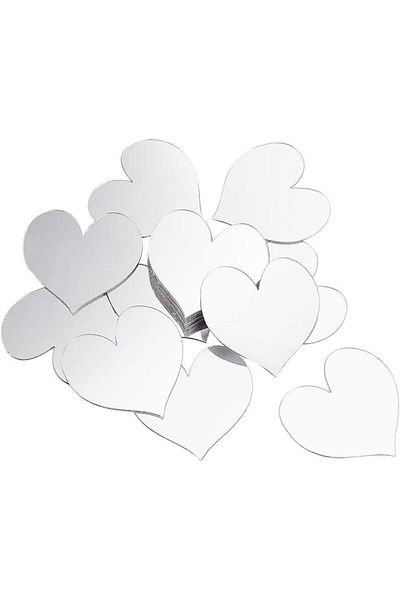 OEM Set de 100 de oglinzi acrilice autoadezive, model INIMĂ, 4x4 cm, argintii - Ideale pentru decorarea pereților,