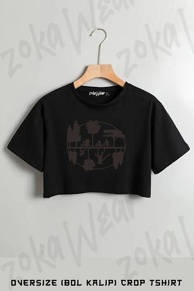 ZOKAWEAR Stranger Things Tree Printed Oversize Crop T-Shirt