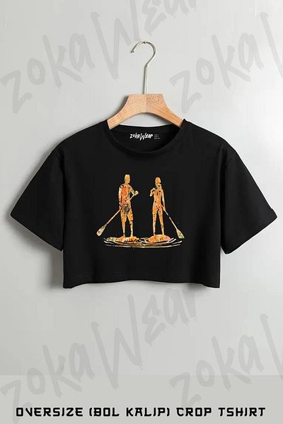 ZOKAWEAR Paddle Paddle Boarding Printed Oversize Crop T-Shirt
