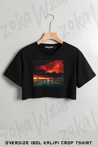 ZOKAWEAR Stranger Things23 Printed Oversize Crop T-Shirt